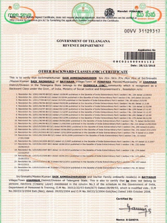 OBC certificate in telangana