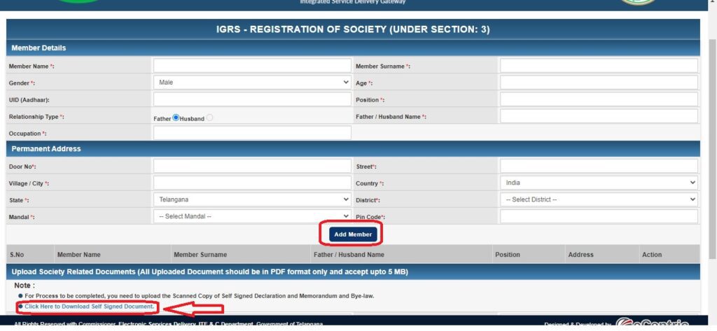 society registration form telangana