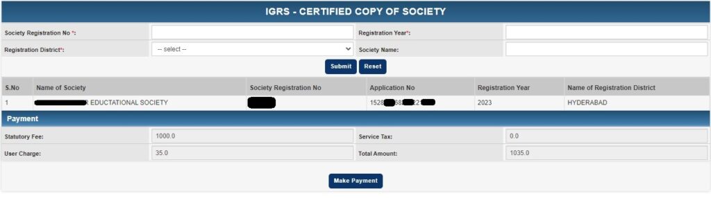 society registration certificate download process 