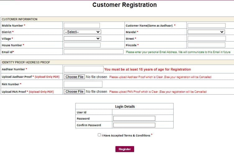 ts ssmms sand booking customer registration process