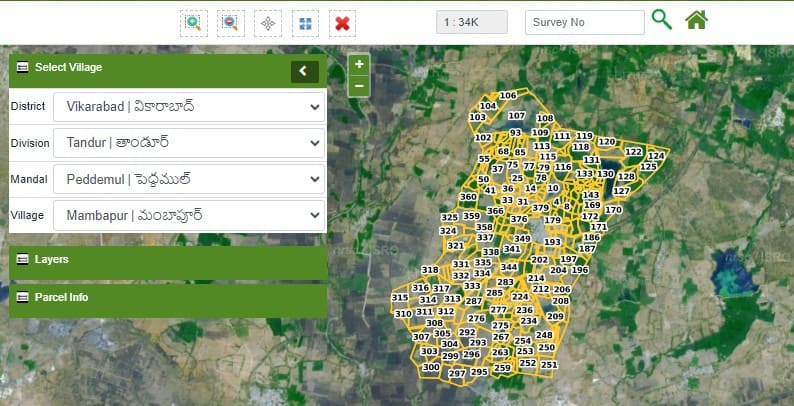 village map with survey numbers in dharani