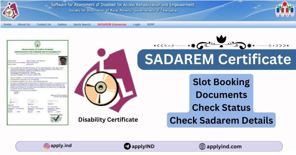 sadarem certificates slot booking, documents, eligibility