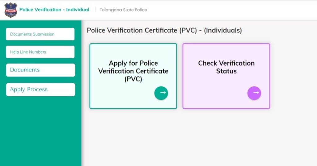 Police verfication certificate apply process and status check process.